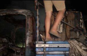 Caminhão carregado de cerâmica pega fogo na BR-230, em Santa Rita