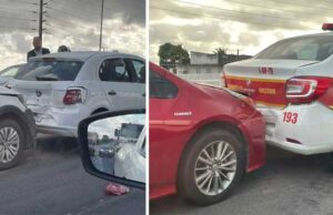 Um engavetamento deixa o trânsito lento na manhã desta segunda-feira (13) no trecho das BRs 230 e 101, em cima do viaduto Major Ciraulo, em Bayeux