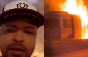 Van da banda de forró pega fogo após acidente a caminho de apresentação; ninguém ficou ferido