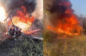 Helicóptero cai, pega fogo e deixa dois mortos em Caruaru